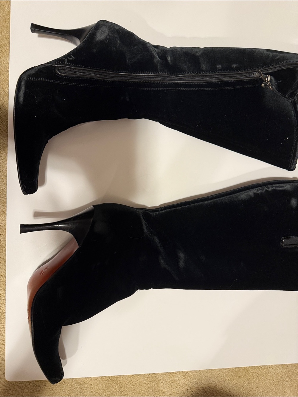 Black Velvet Stiletto Knee-High Boots